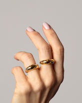 Gold Yellow Diamond Brilliant Cuts Light Cutter Band and Gold White Diamond Rose Cuts Light Cutter Band on model.