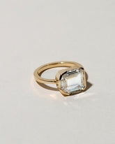 View from the side of the Shield Step Cut Diamond Ring on light color background.