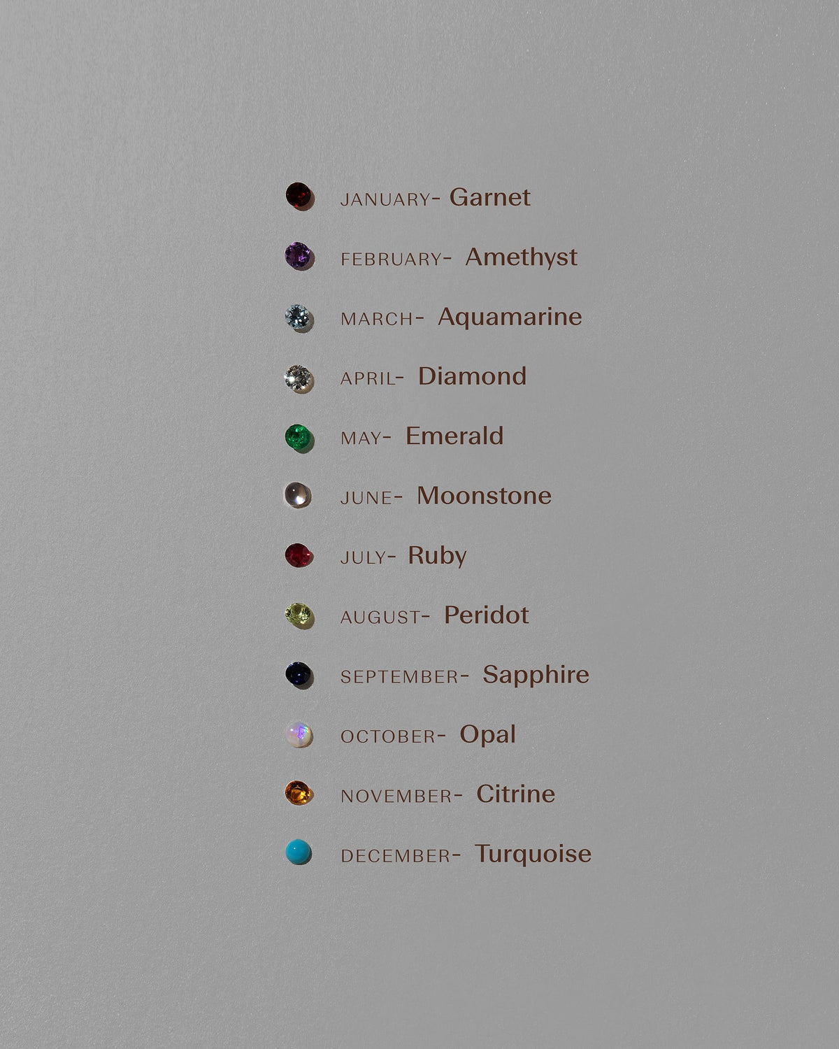 Available gemstones on light color background.