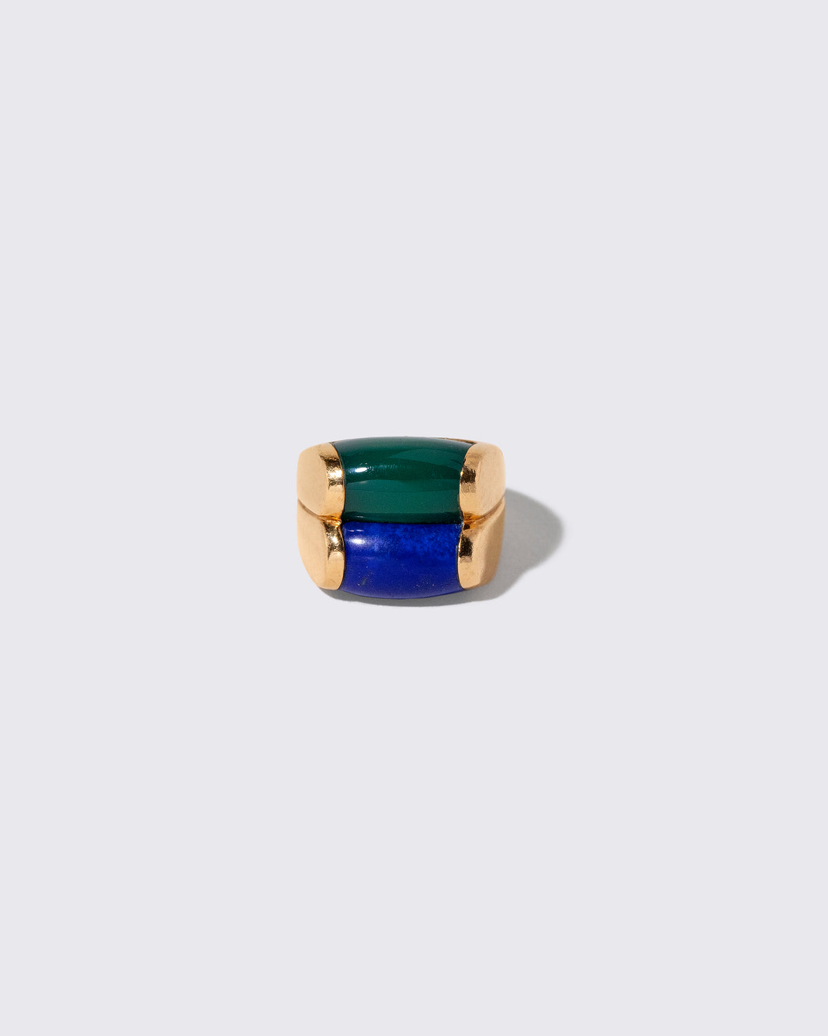 Vintage Bvlgari Doppio Tronchetto Lapis & Chalcedony Ring on light color background.