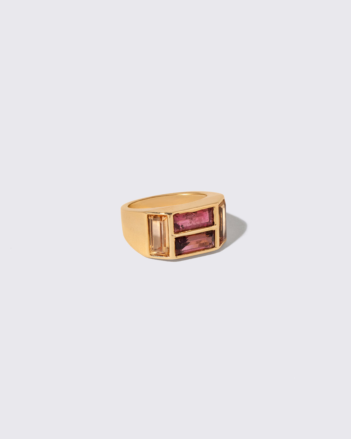 View from the side of the Vintage Tiffany & Co. Paloma Picasso Studio Ring on light color background.