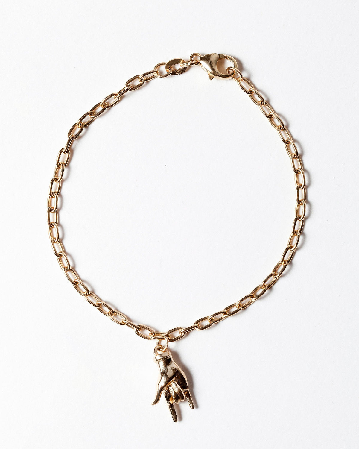 I Love You Sign Language Charm and Bracelet Short Loop Chain on light color background.