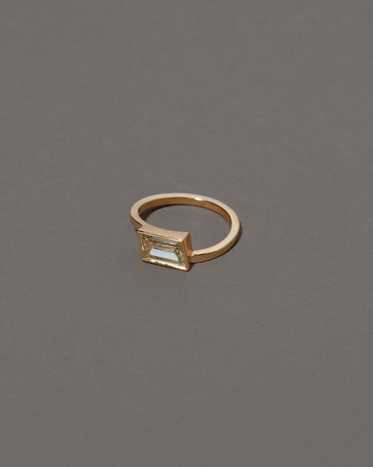 View from the side of the Jocundity Ring on grey color background.
