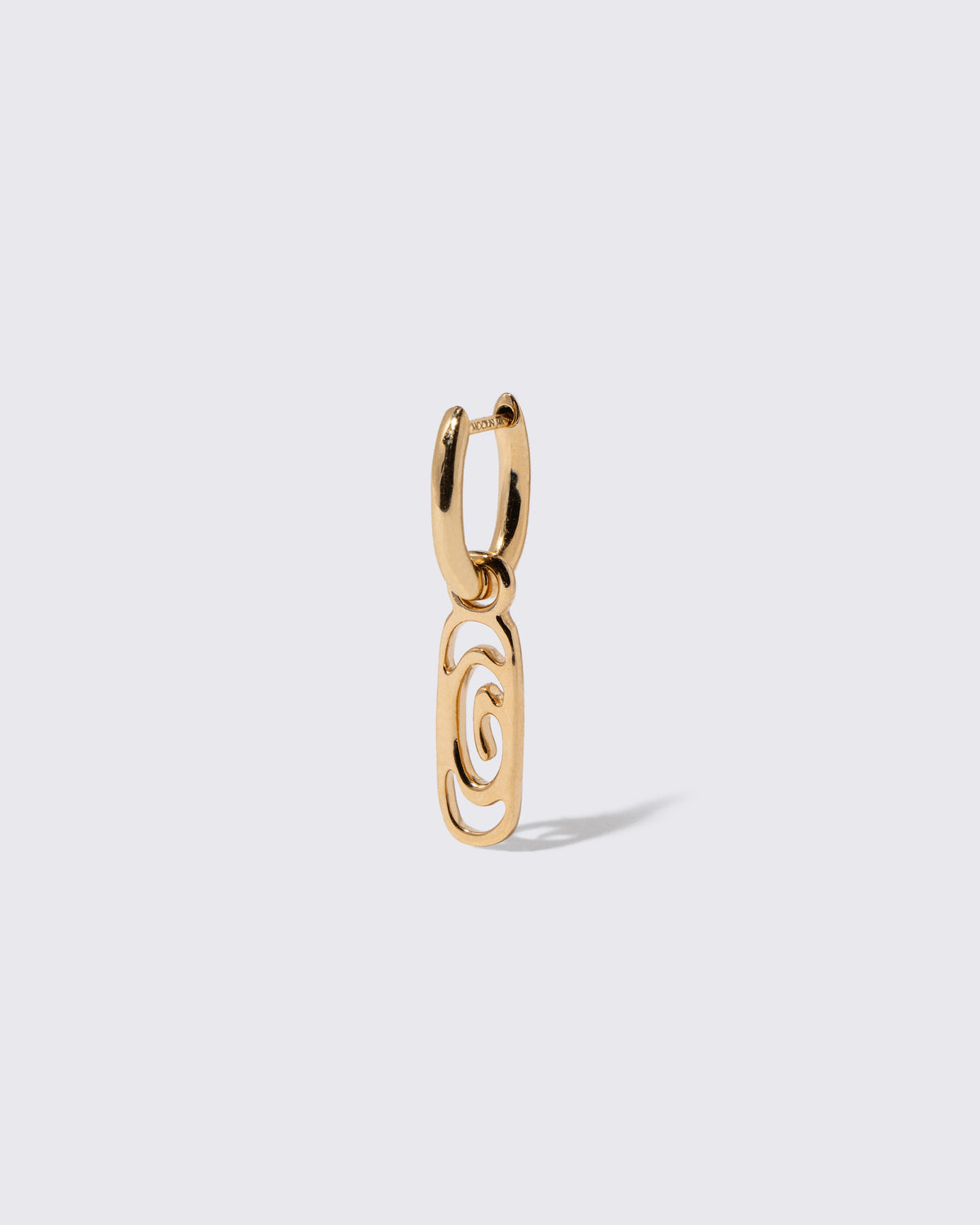 Closeup details of the Styling Huggie Hoop Earring Single and Infinite Spiral Styling Link on light color background. Earring sold separately.