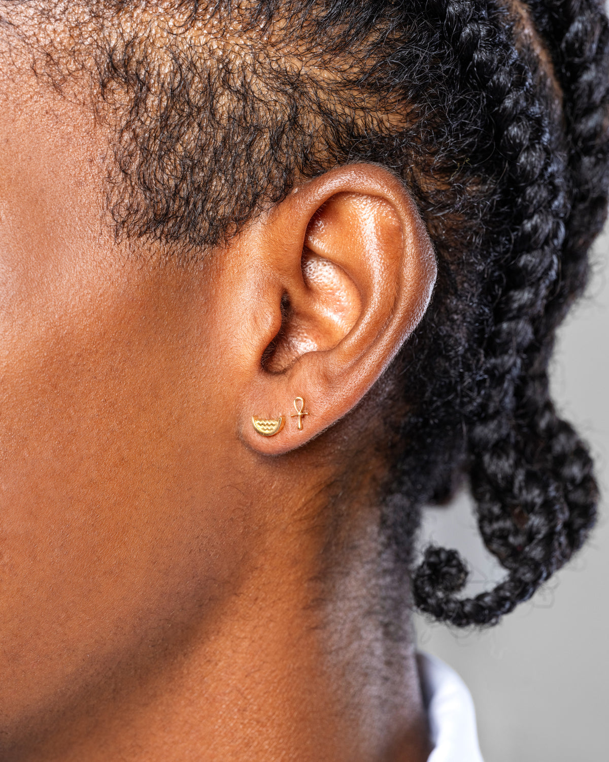 Ankh Stud Earring Single on male model.