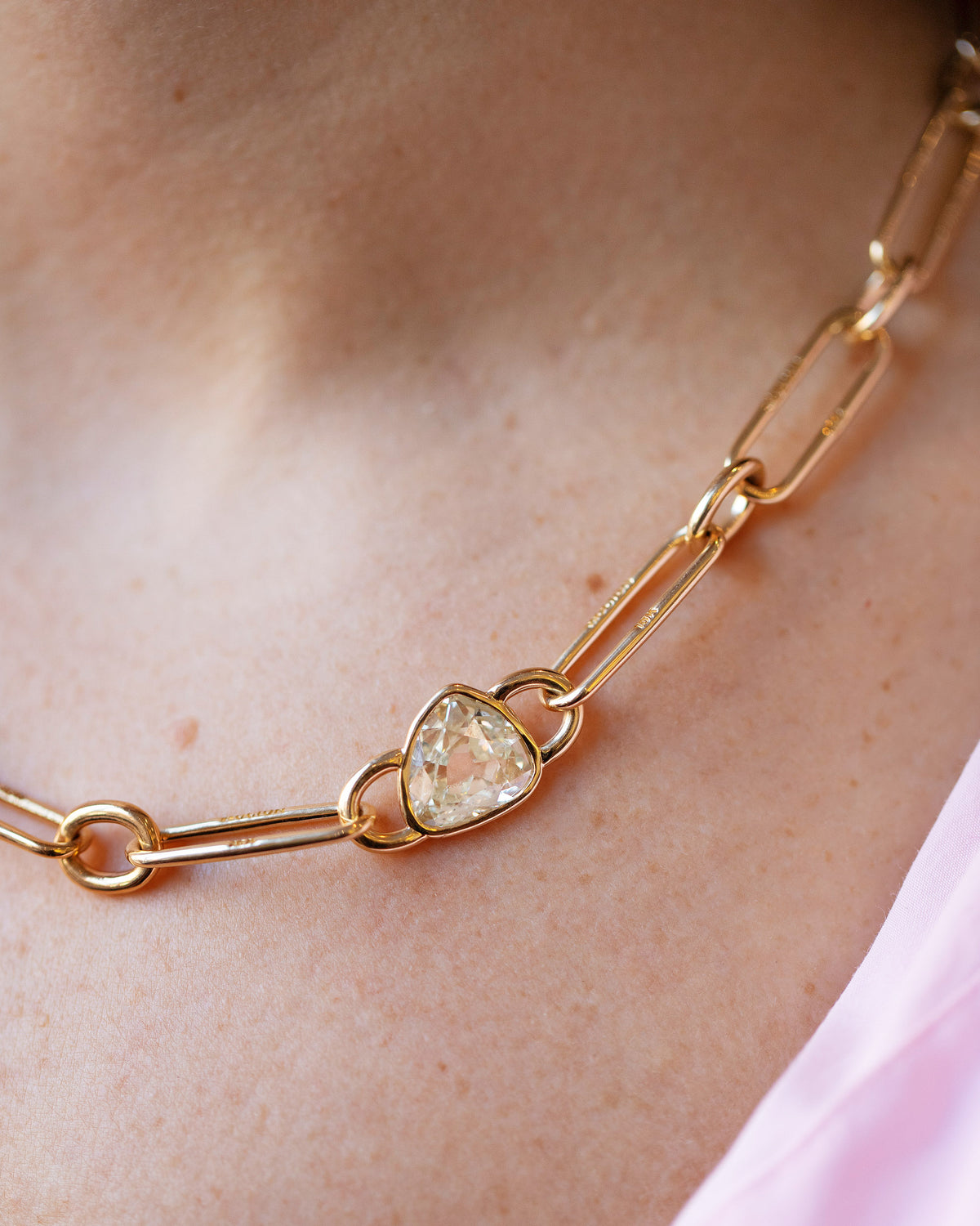 Gusher Diamond Link Necklace 001 on model.