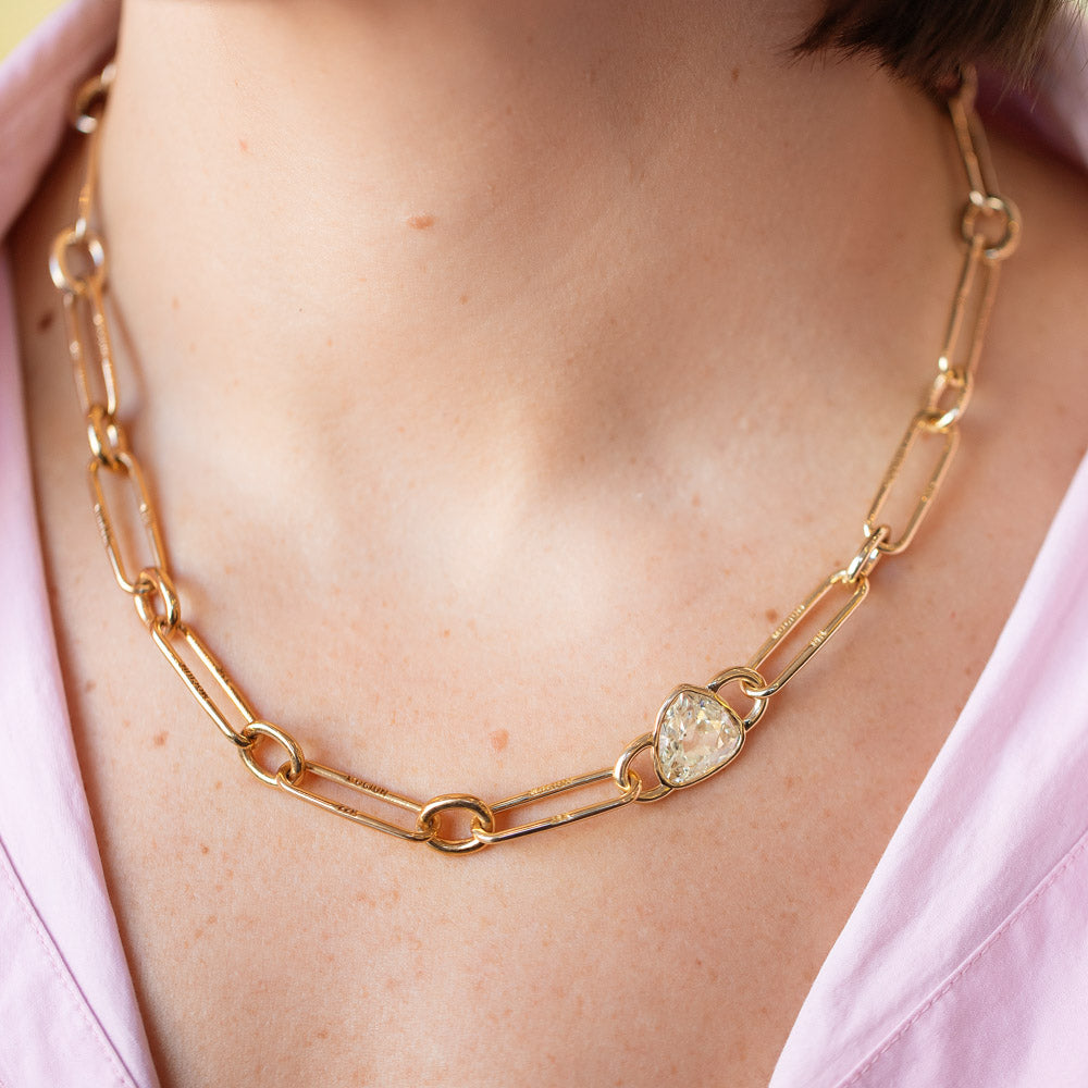 product_details::Gusher Diamond Link Necklace 001 on model.