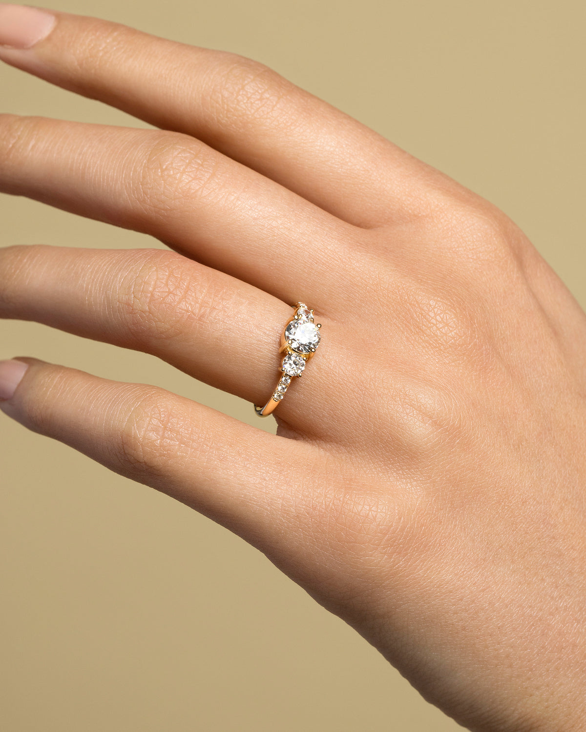 Past version of the White Diamond Orion Ring on model.