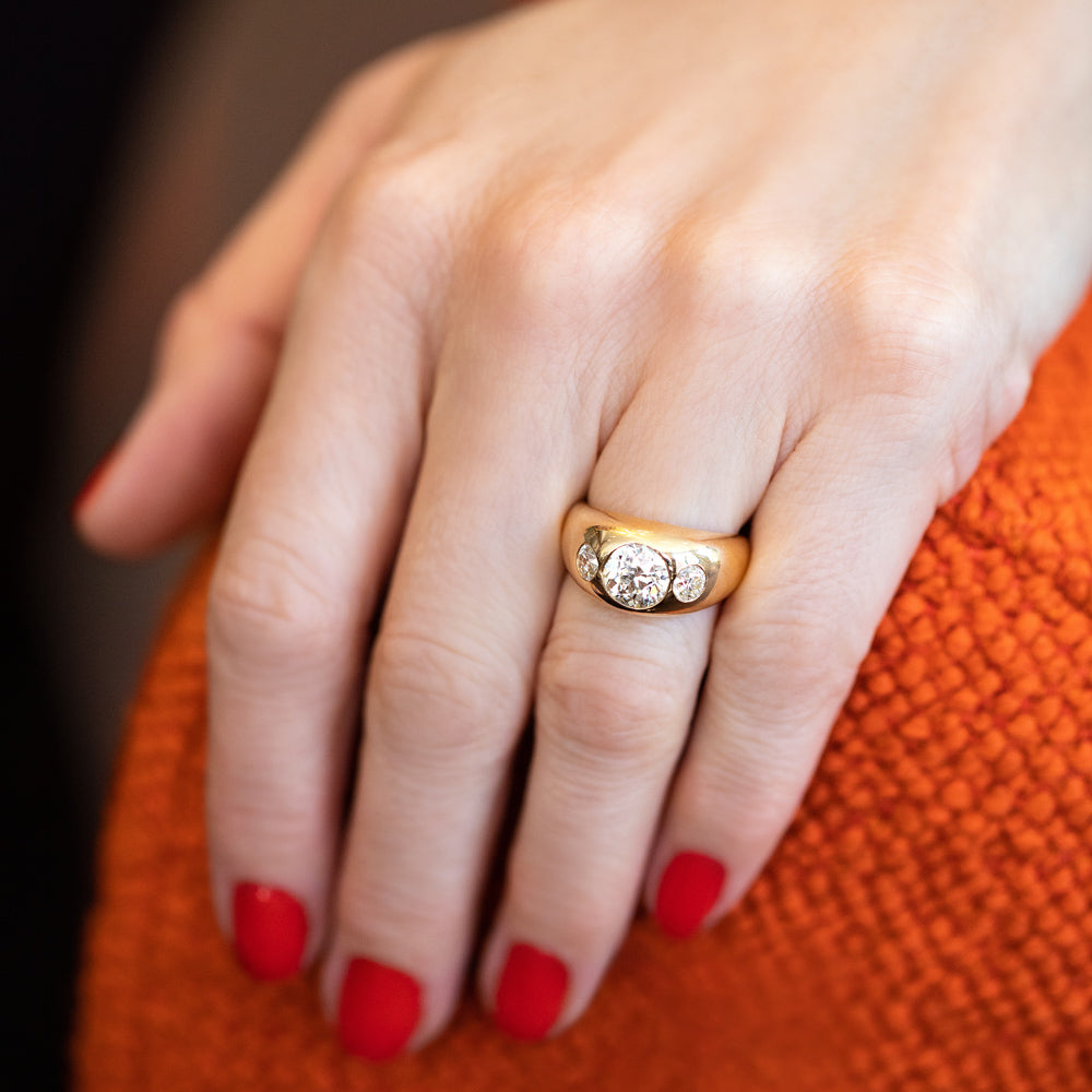 product_details::Diamond Saturn Ring on model.