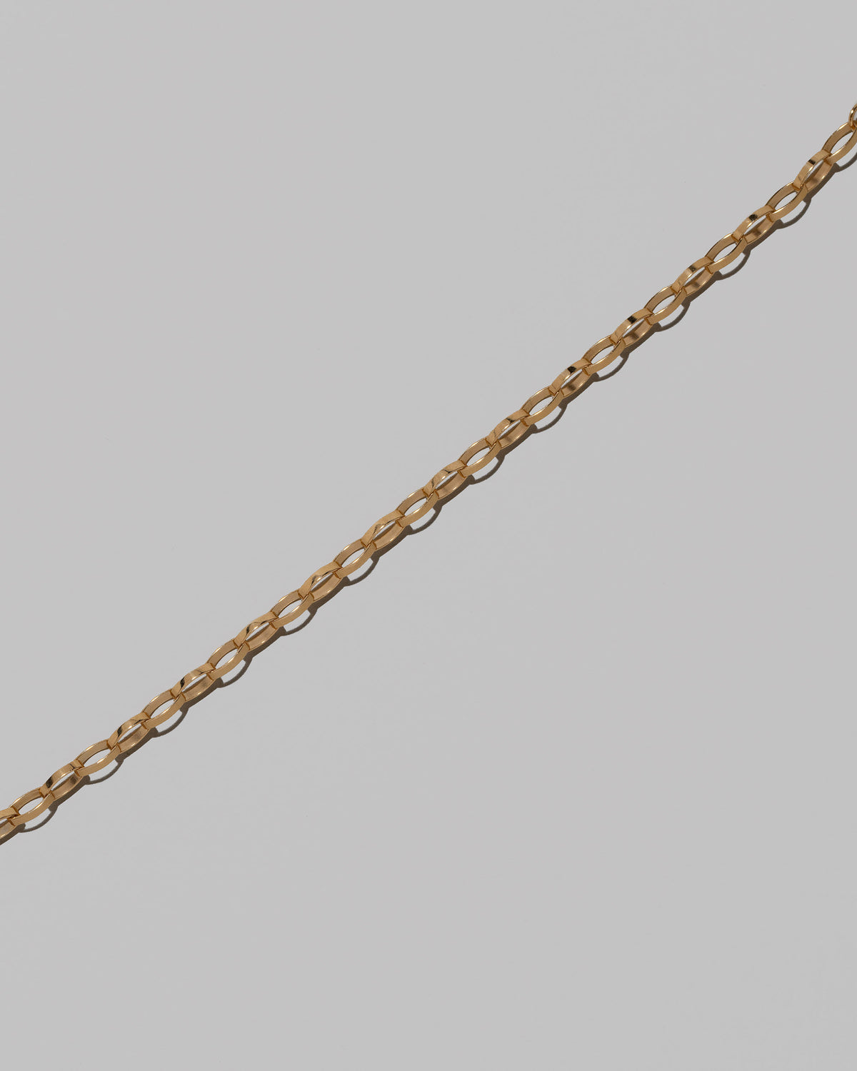 Closeup details of the Flat Oval Link Chain Necklace on light color background. on light color background.