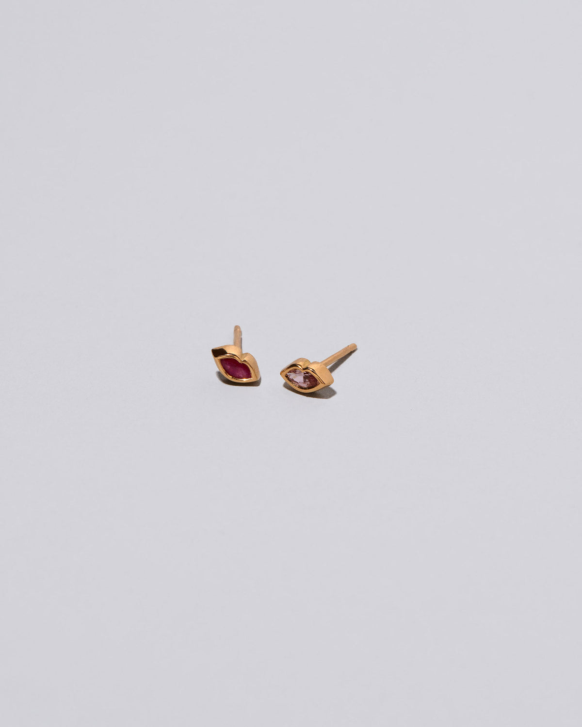 Mismatch Pink #1 Sweet Little Kiss Stud Earrings on light color background.