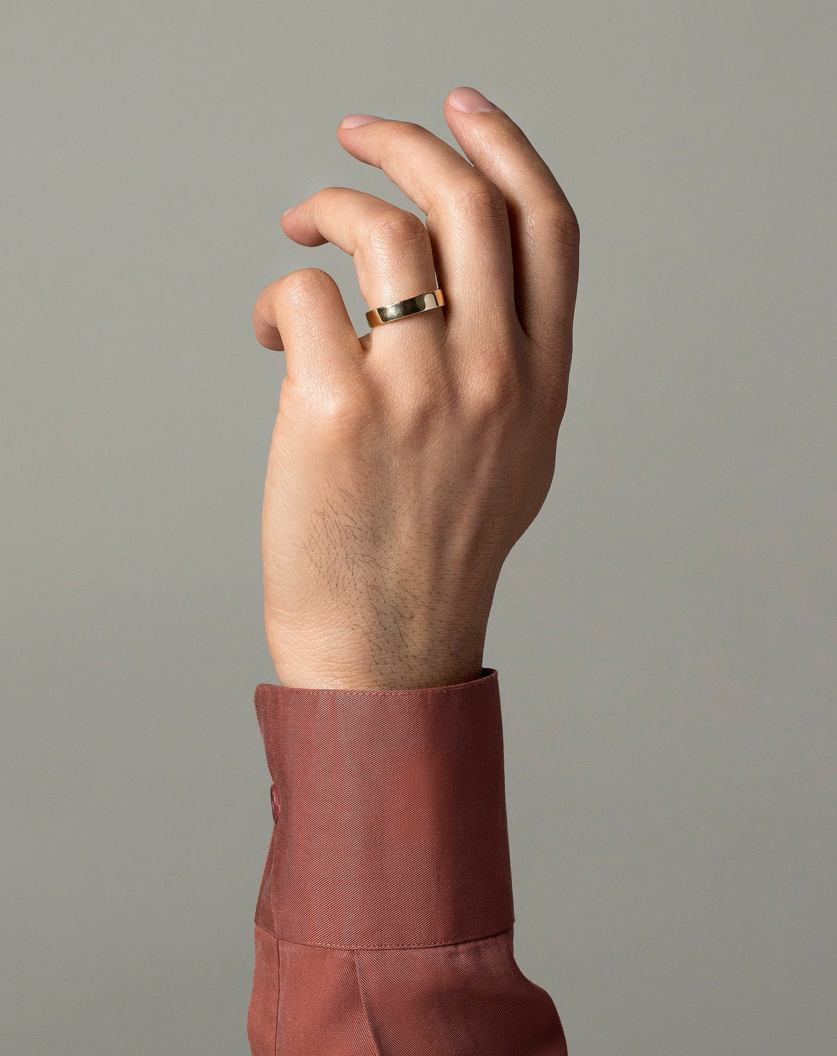Gold 5mm Square Wire Band on model.