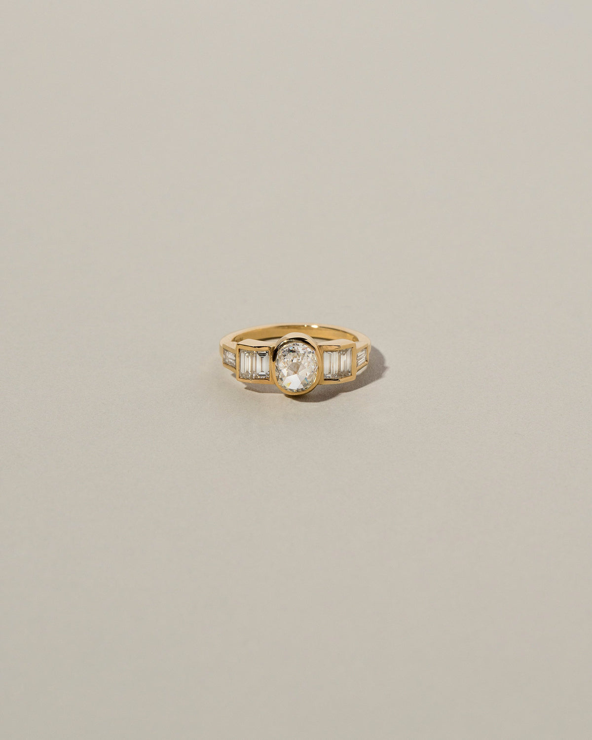  Modified Brilliant Diamond Ring on light color background.