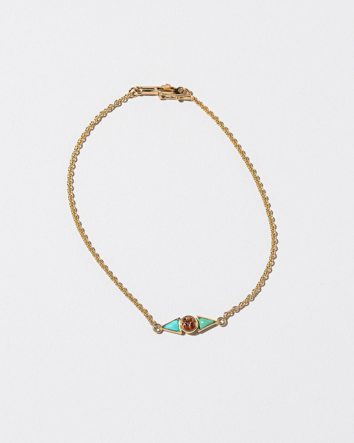  Sunstone & Turquoise Eye Bracelet on light color background.
