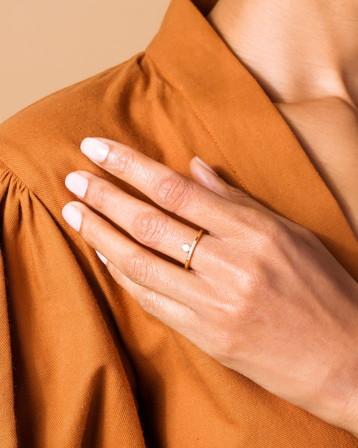 Stacked Ring - Opal on model.