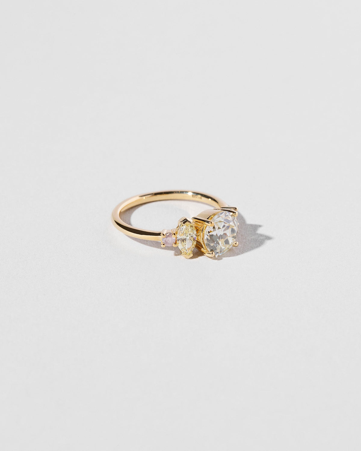 View from the side of the Euthenia Ring on light color background.