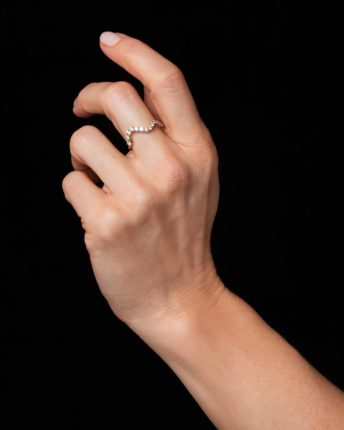 Styled image featuring the Gold White Diamond High Tide Band on model.