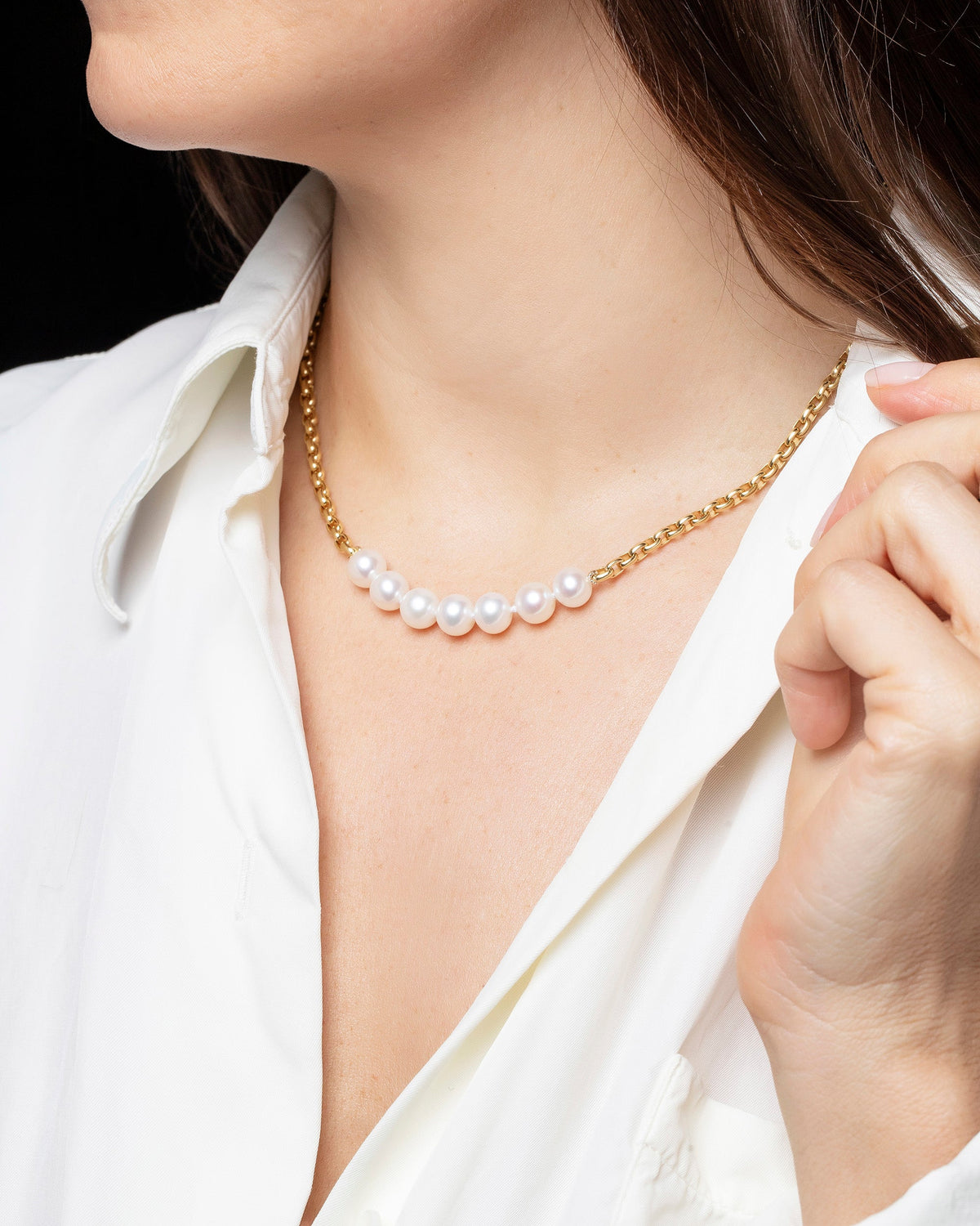 Pearls of Wisdom Necklace on model.