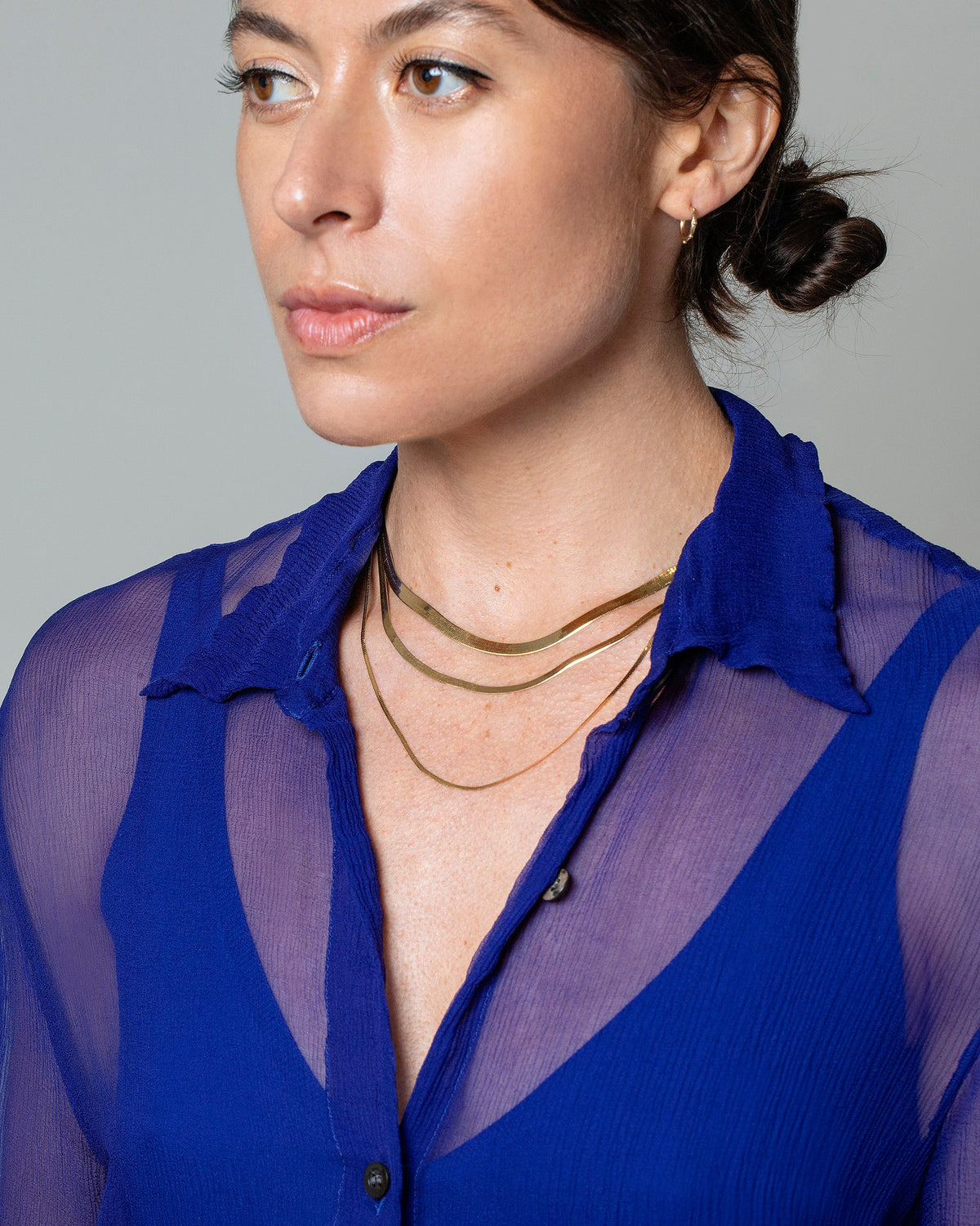 Liquid Chain Necklaces on model.