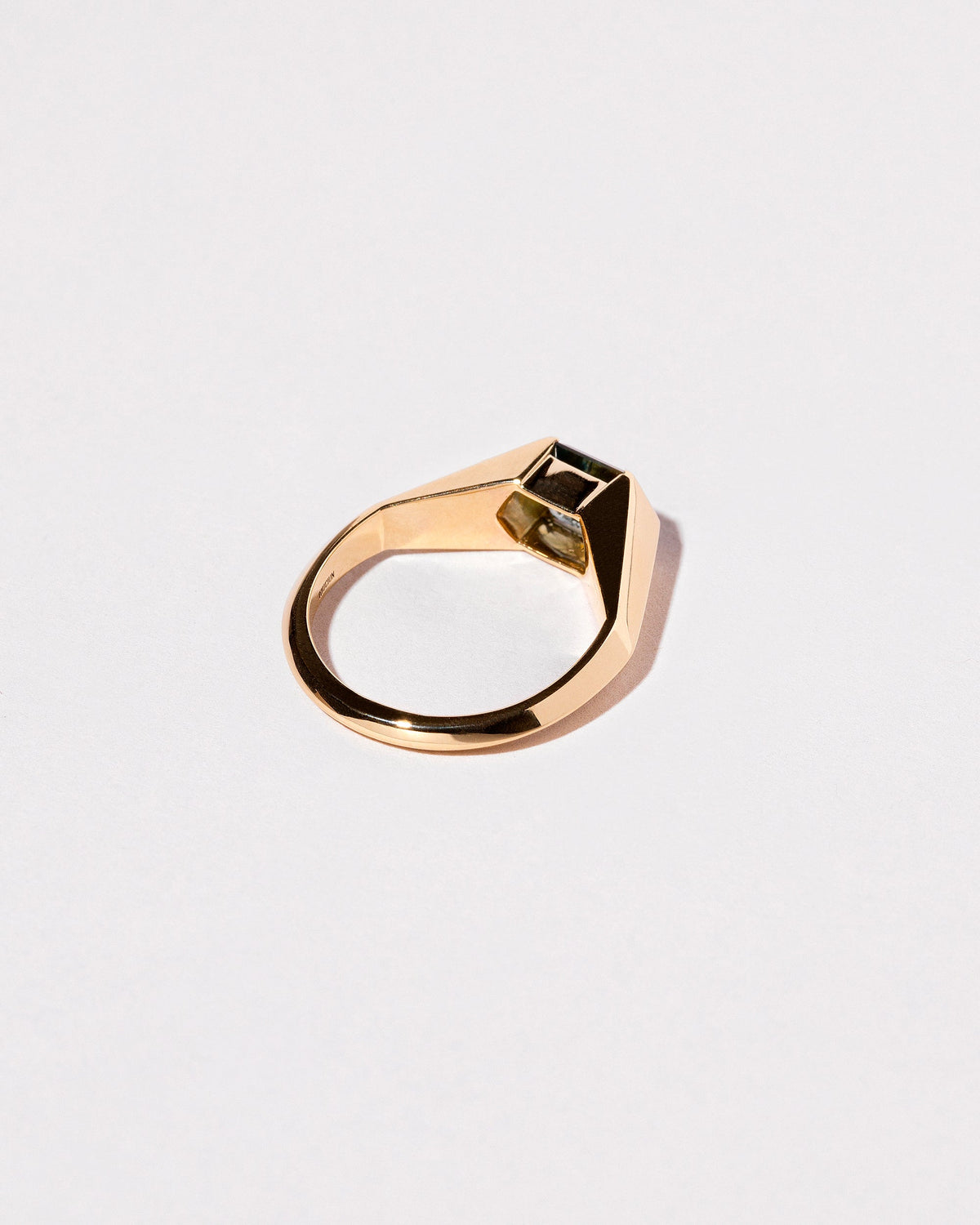 View from the back of the Caelum Ring on light color background.