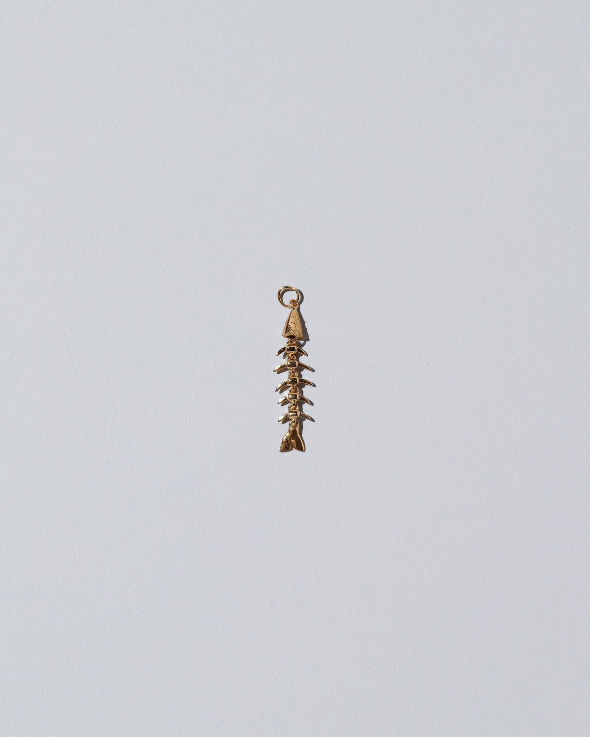 Skeletal Fish Charm on light color background.