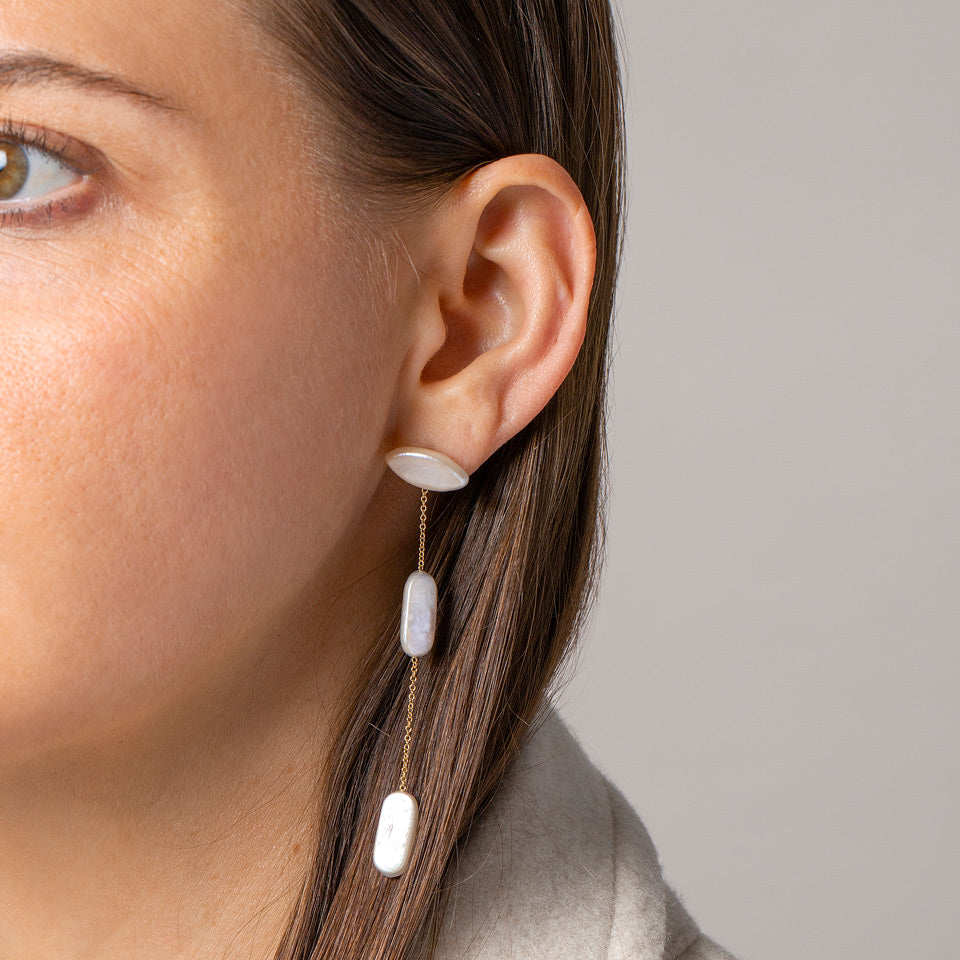 product_details:: Candy Bar Pearl Drop Earrings on model