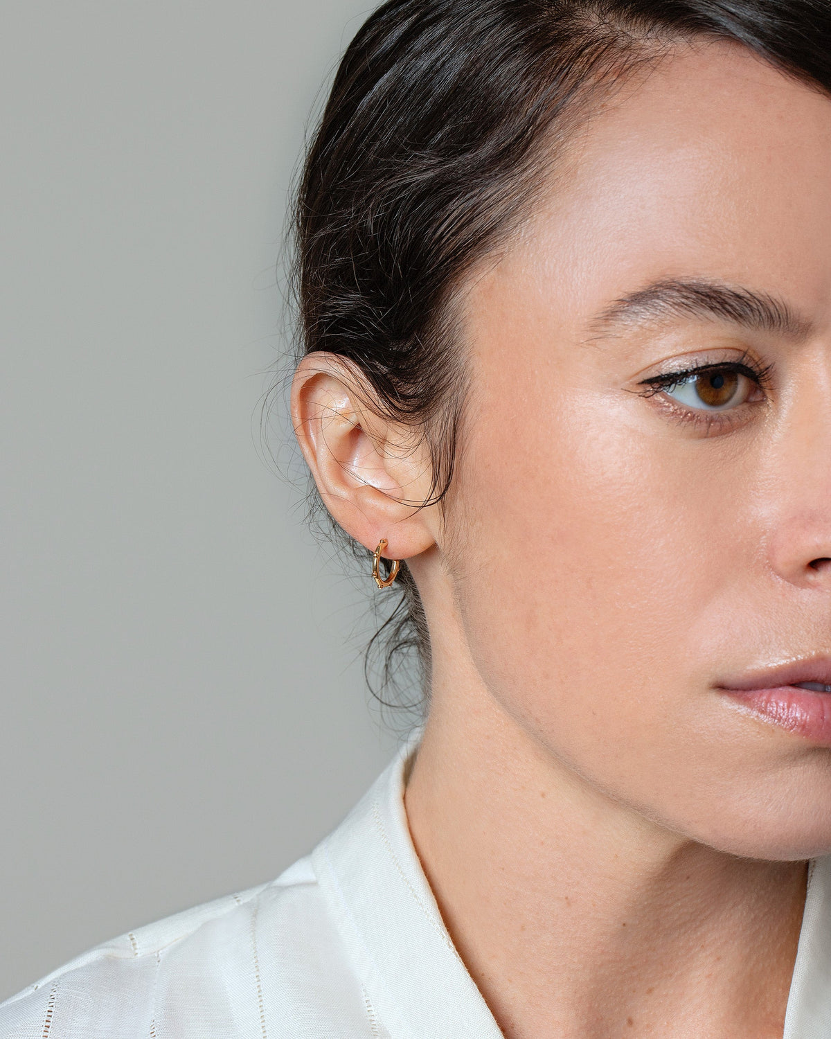 Abacus Hoop Earrings on model.