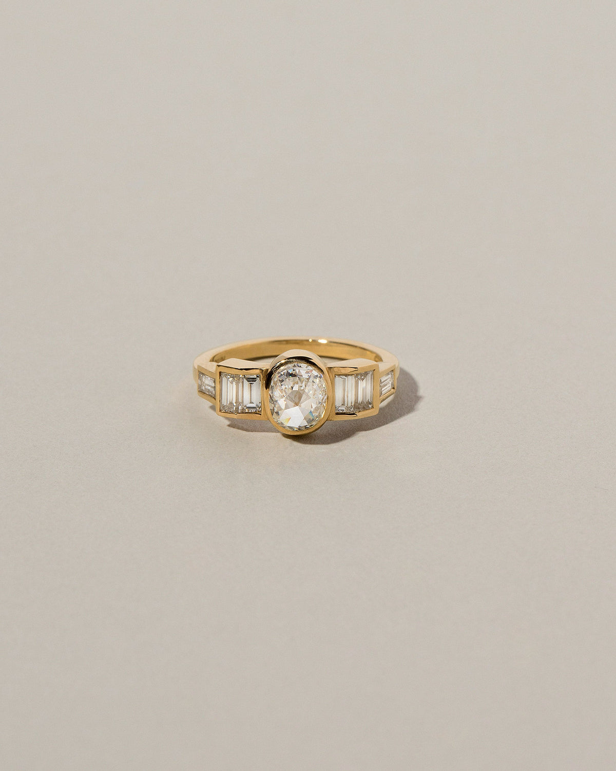  Modified Brilliant Diamond Ring on light color background.
