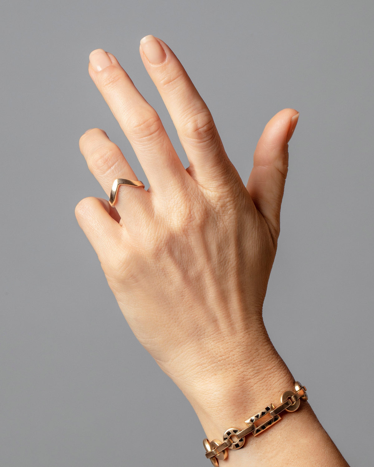 Gold Wide High Peak Band on model.